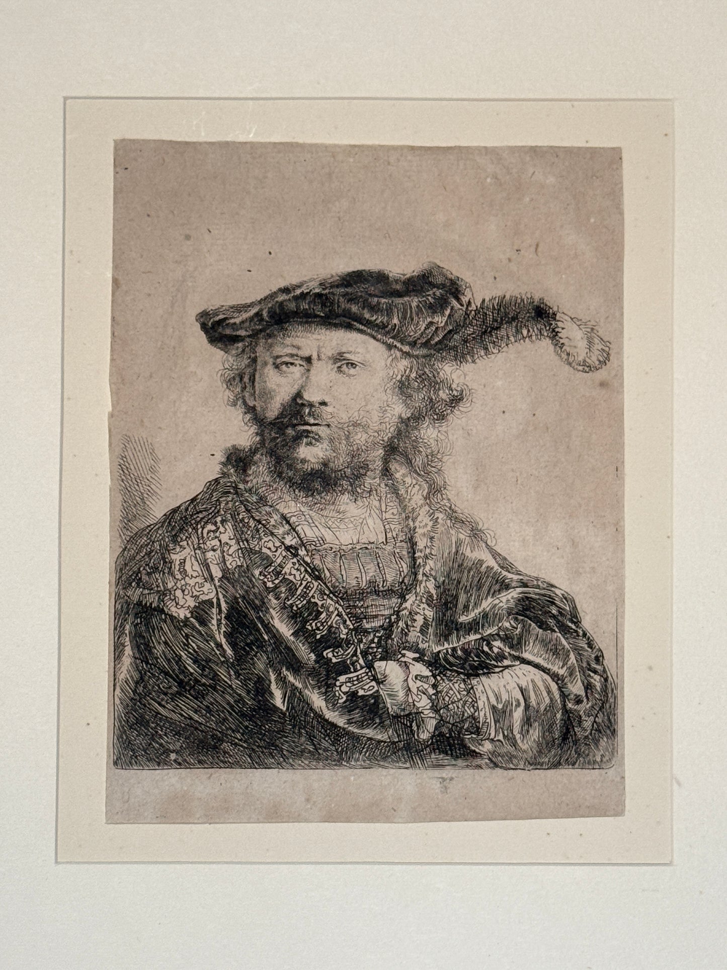Self Portrait in a Velvet Cap with Plume c1638; REMBRANDT