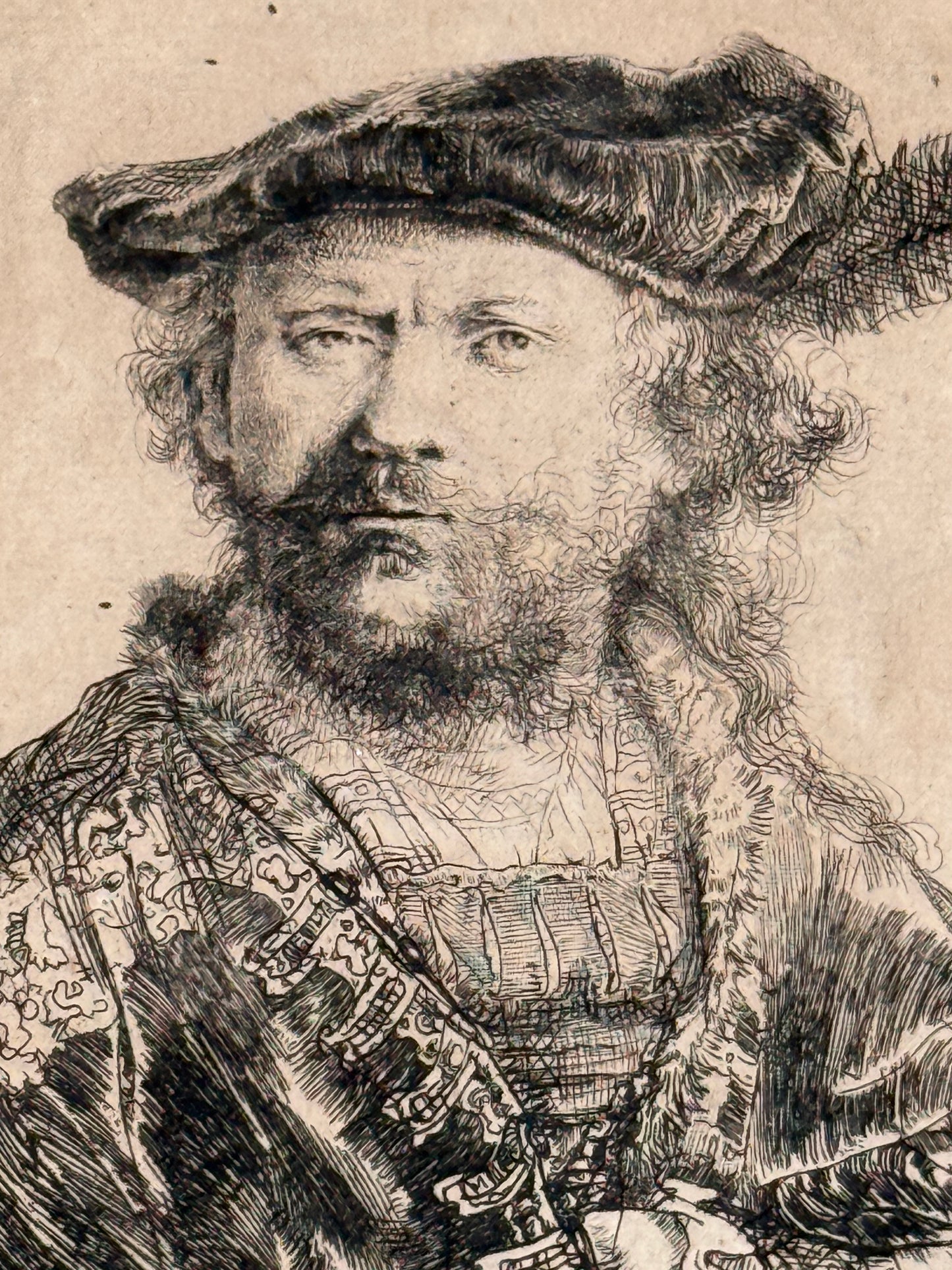 Self Portrait in a Velvet Cap with Plume c1638; REMBRANDT