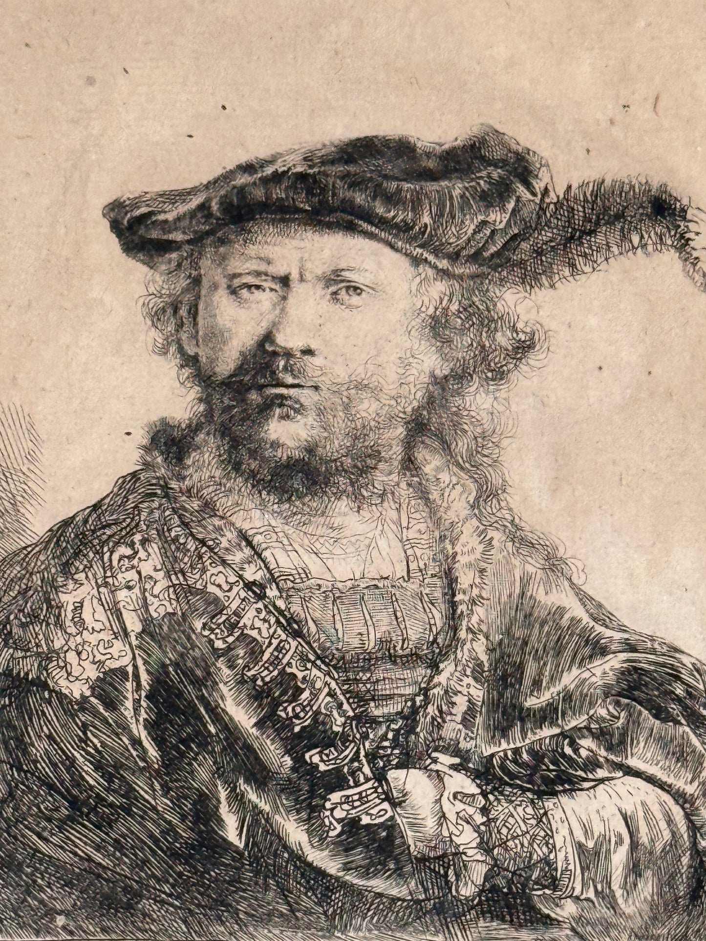 Self Portrait in a Velvet Cap with Plume c1638; REMBRANDT