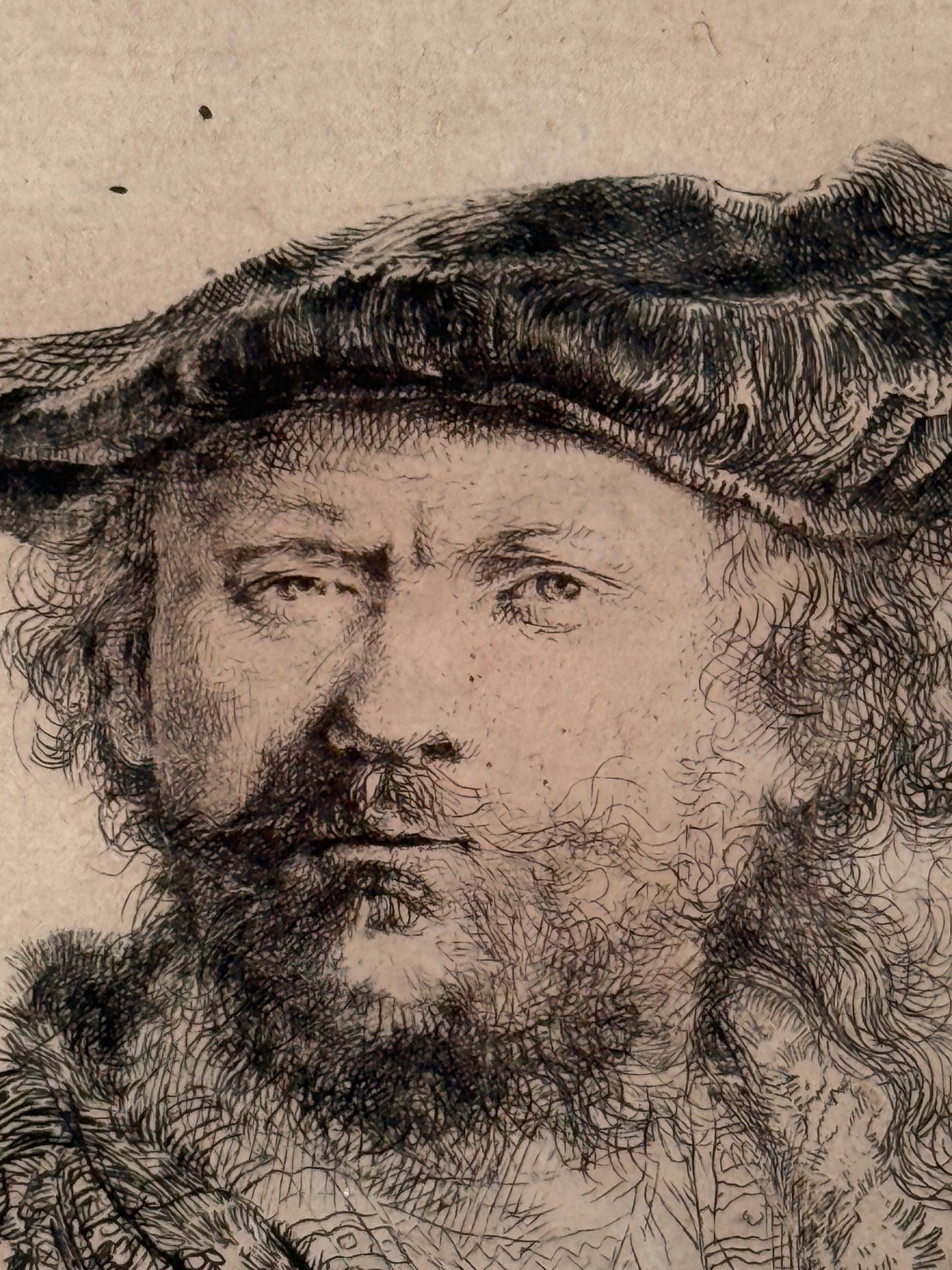 Self Portrait in a Velvet Cap with Plume c1638; REMBRANDT