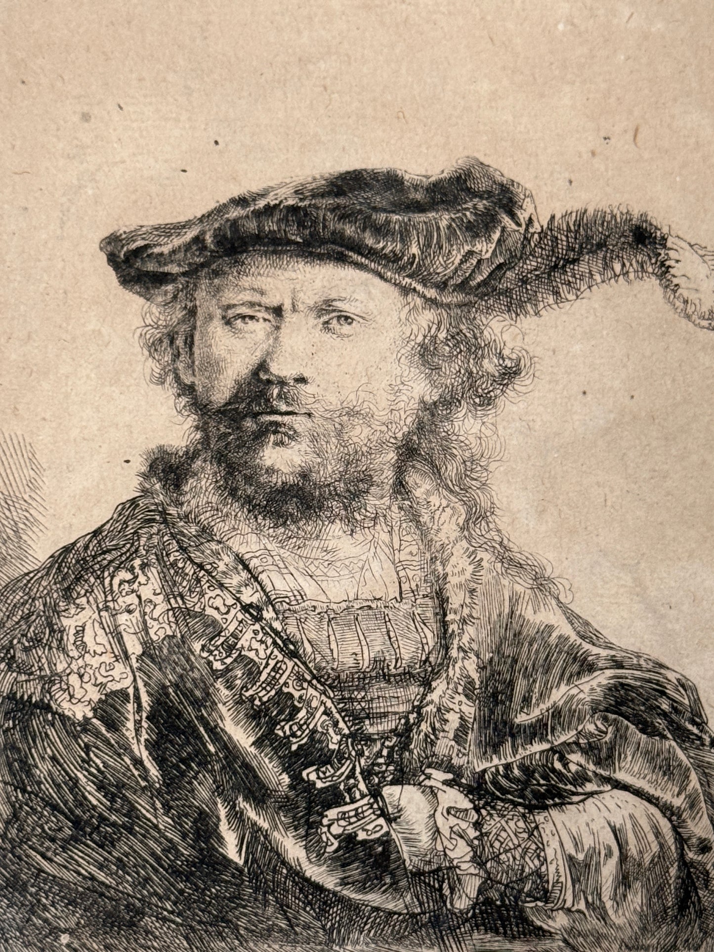 Self Portrait in a Velvet Cap with Plume c1638; REMBRANDT