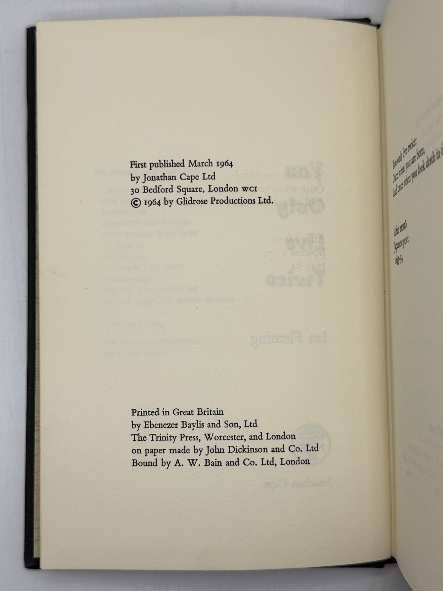 You Only Live Twice by Ian Fleming 1964 First Edition First Impression with Dust Jacket