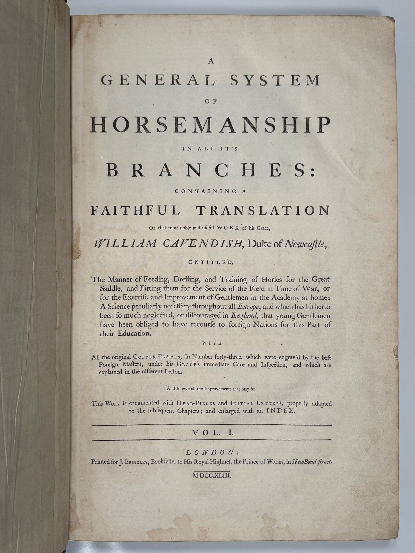 A General System of Horsemanship by William Cavendish 1743 First English Edition