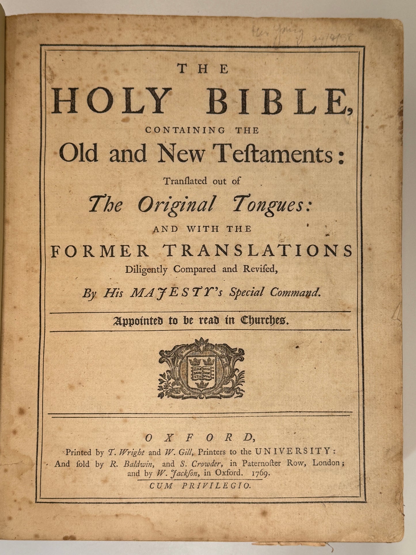 King James Bible 1769 First Edition of the Standardised KJV