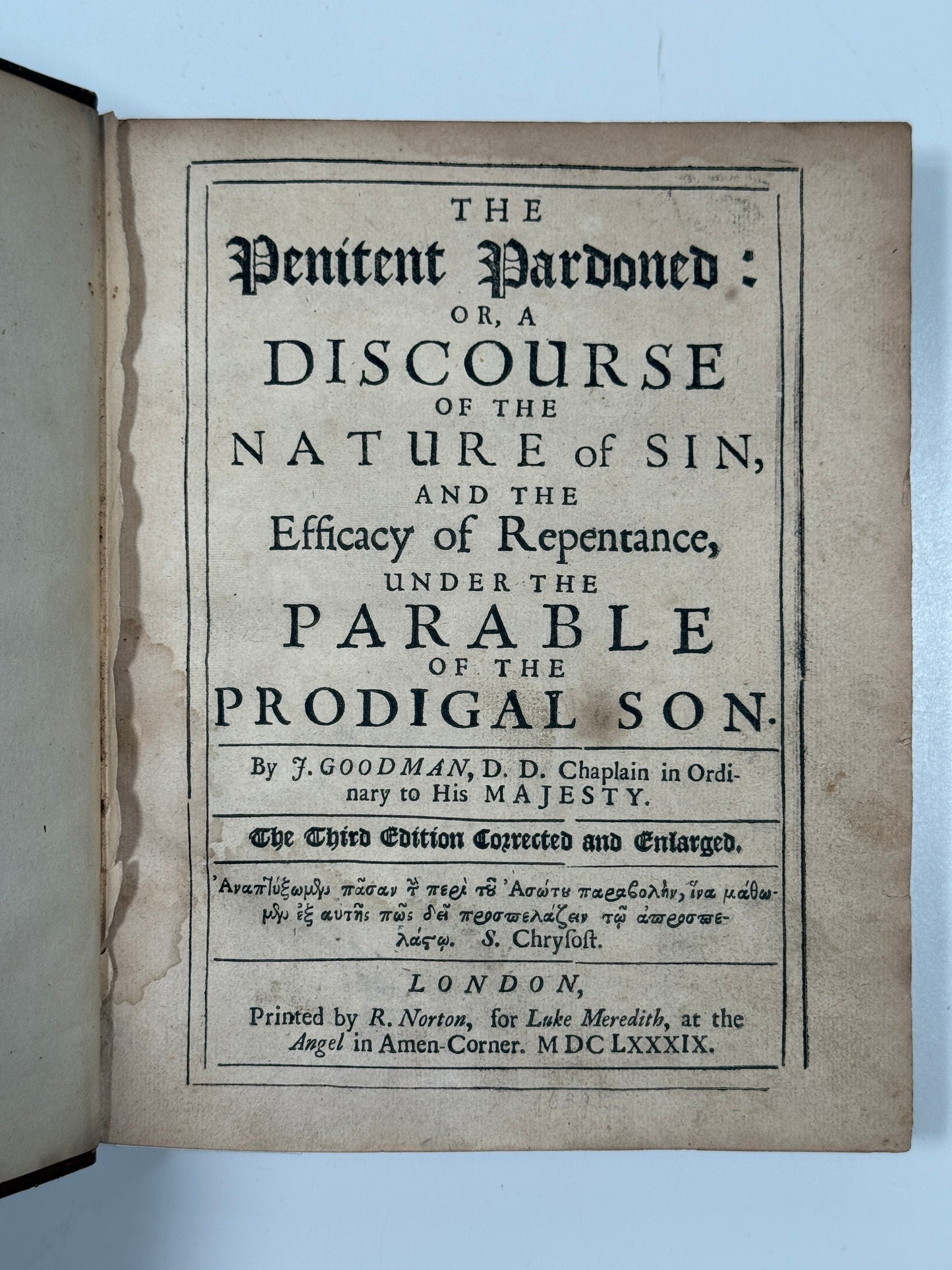 The Penitent Pardoned by J. Goodman 1689