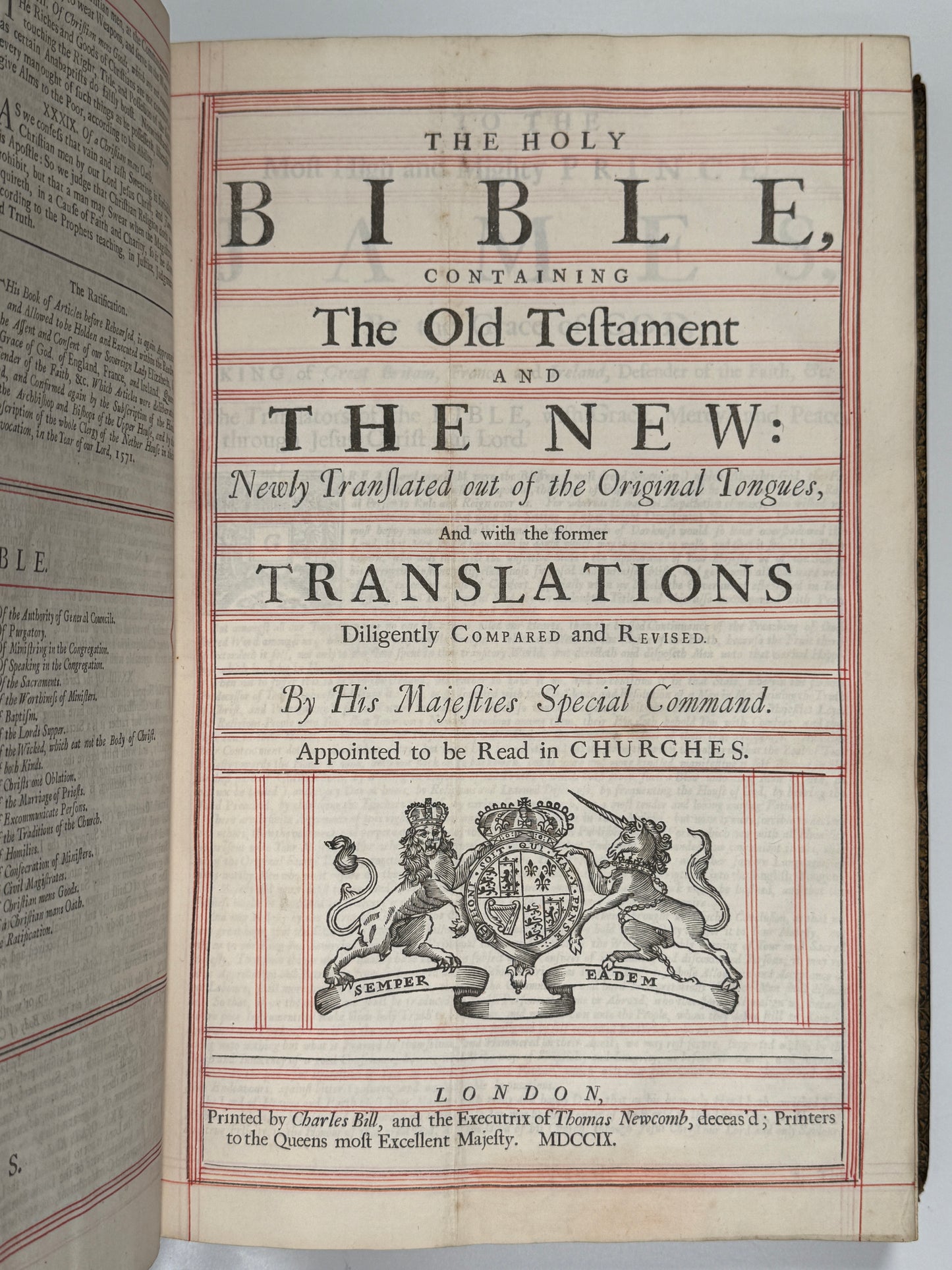 1709 Red-Ruled King James Bible in a Magnificent Contemporary Fine Binding