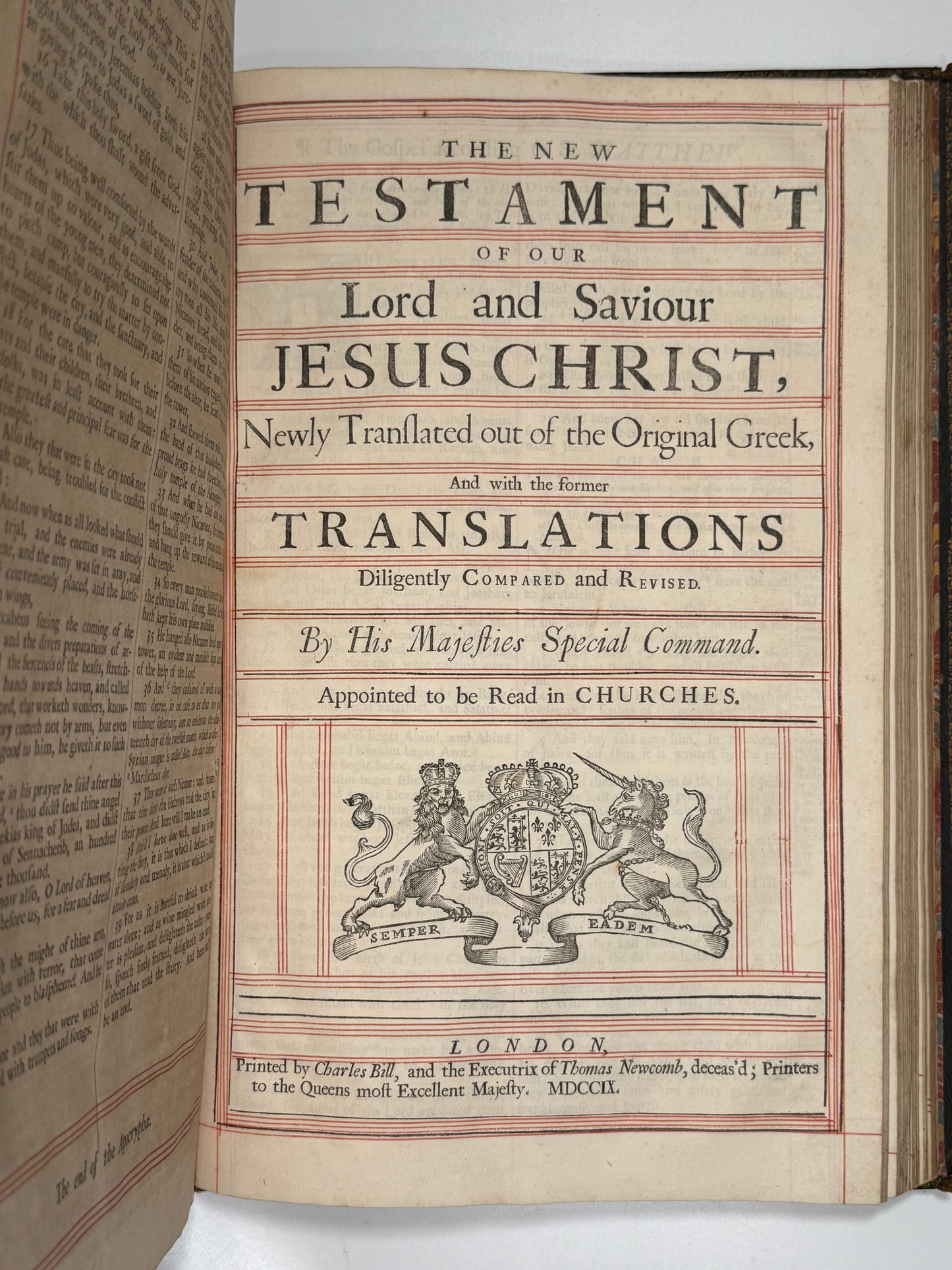 1709 Red-Ruled King James Bible in a Magnificent Contemporary Fine Binding
