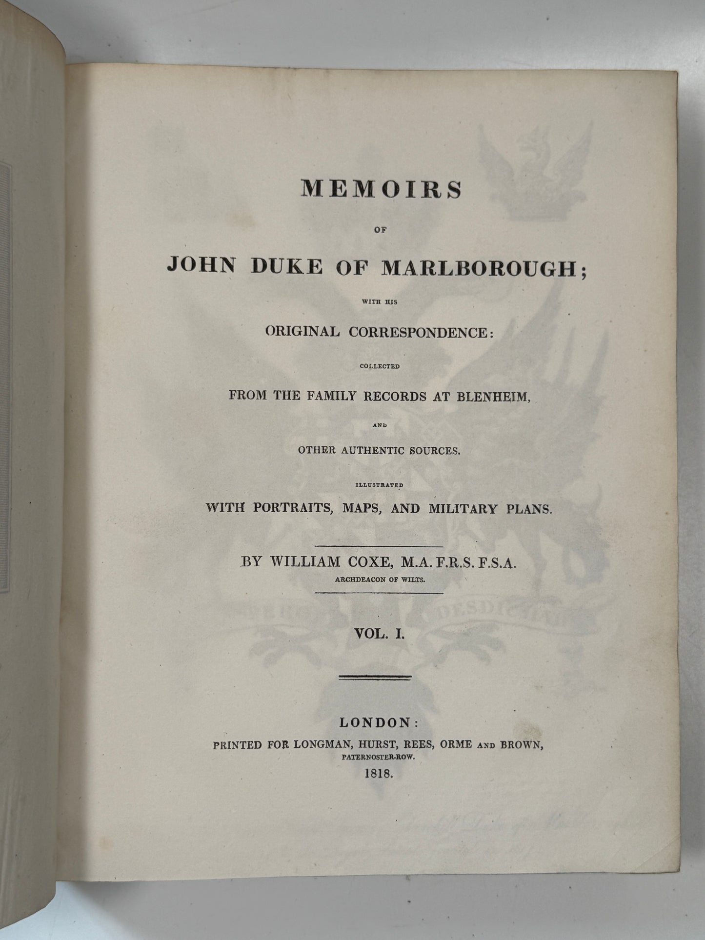 The Memoirs of John Duke of Marlborough 1818 First Edition