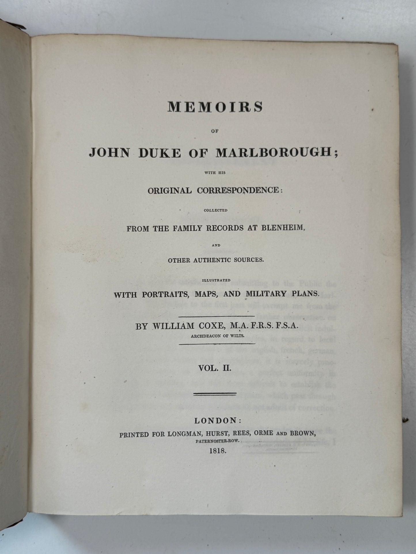 The Memoirs of John Duke of Marlborough 1818 First Edition