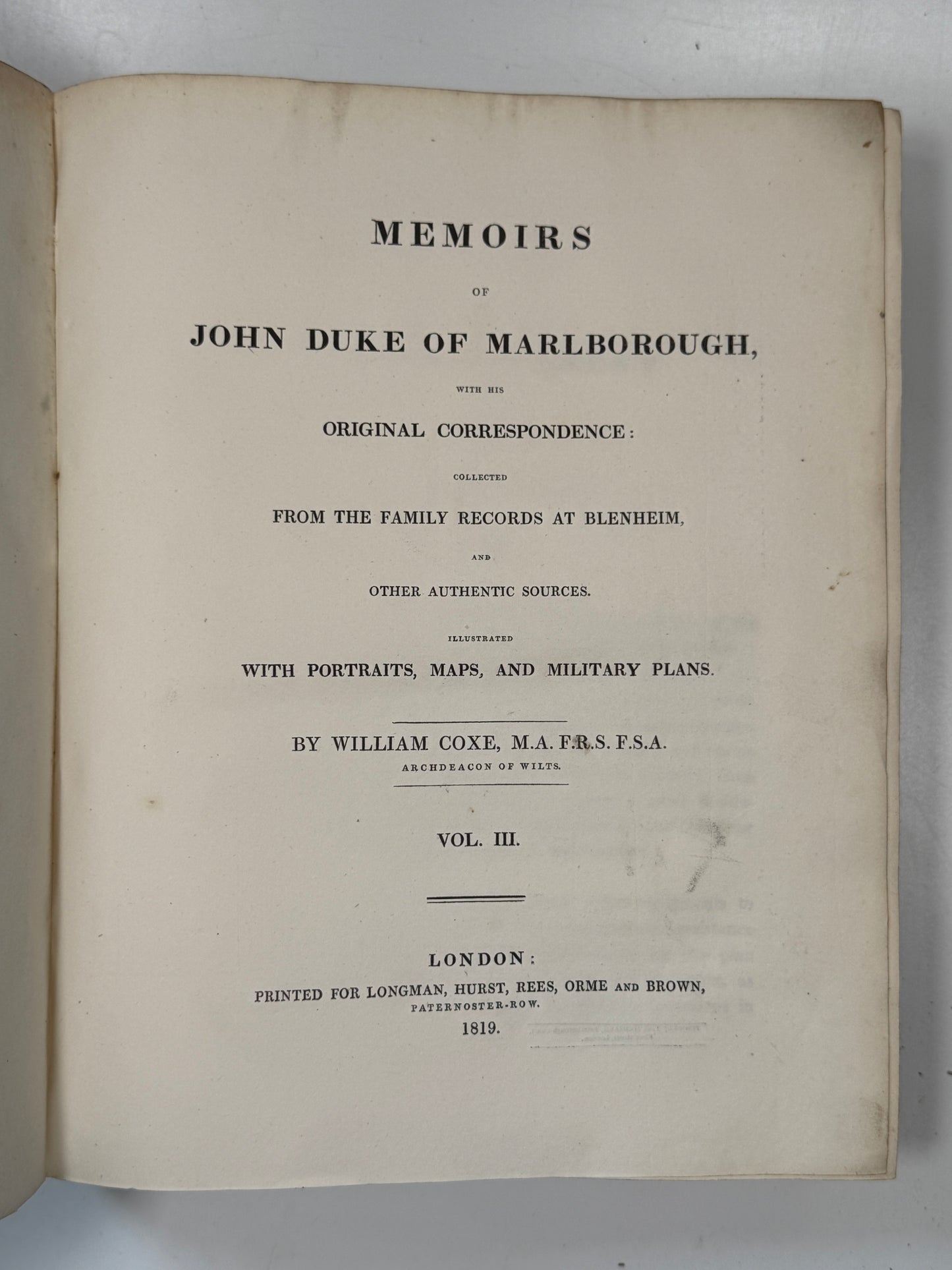 The Memoirs of John Duke of Marlborough 1818 First Edition
