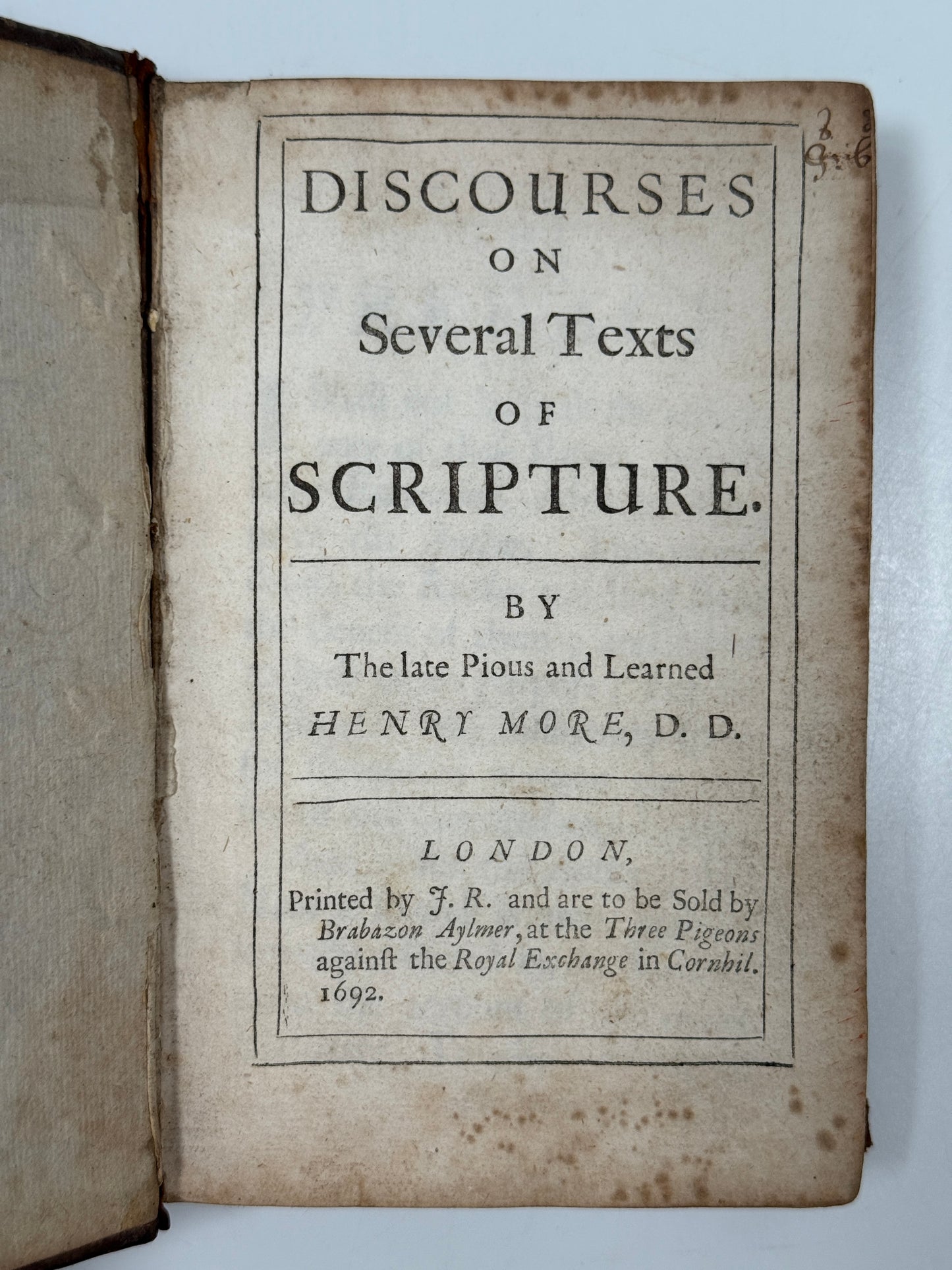 Discourses on Several Texts of Scripture by Henry More 1692 First Edition