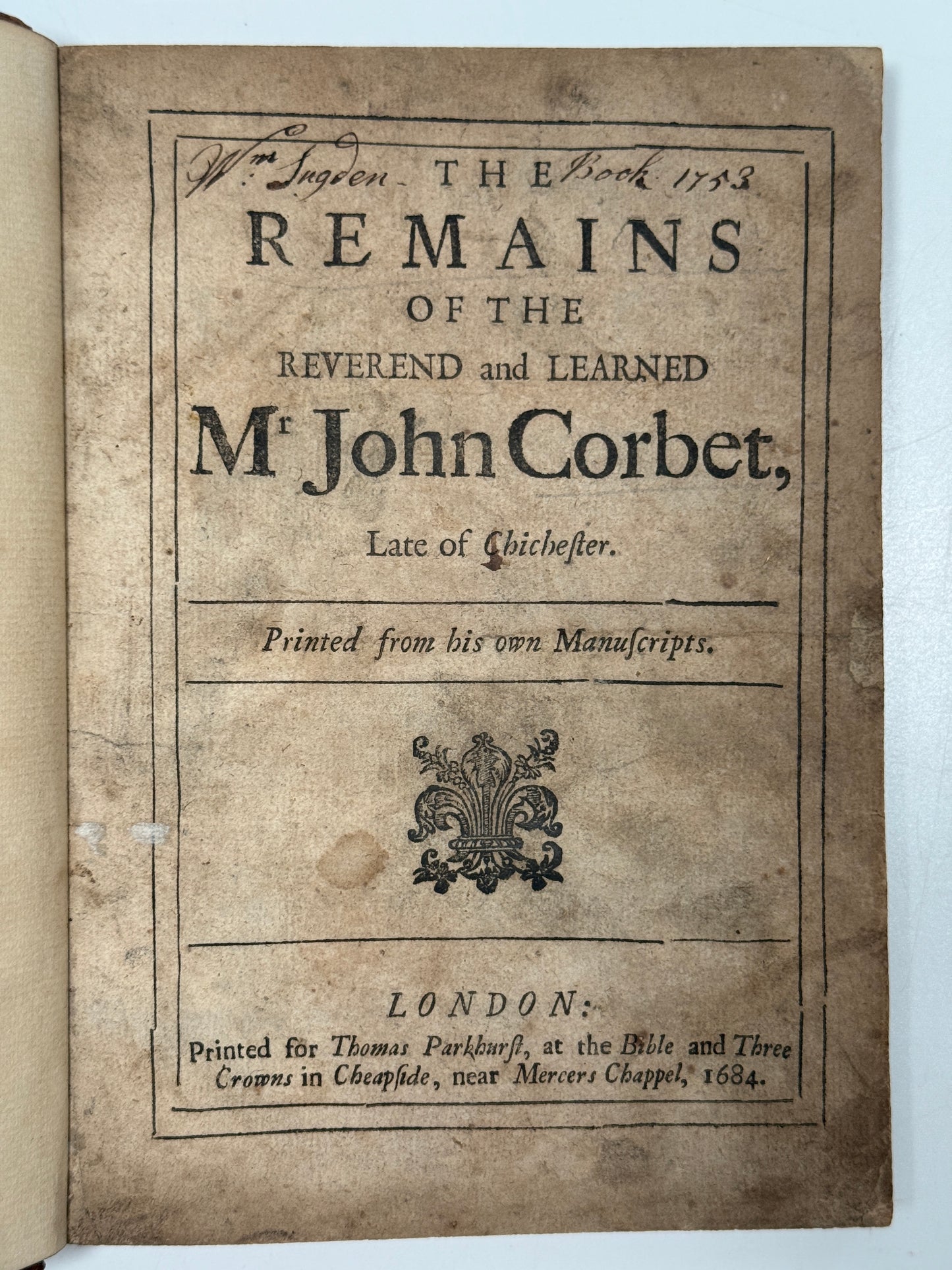 The Remains of John Corbet 1684 First Edition
