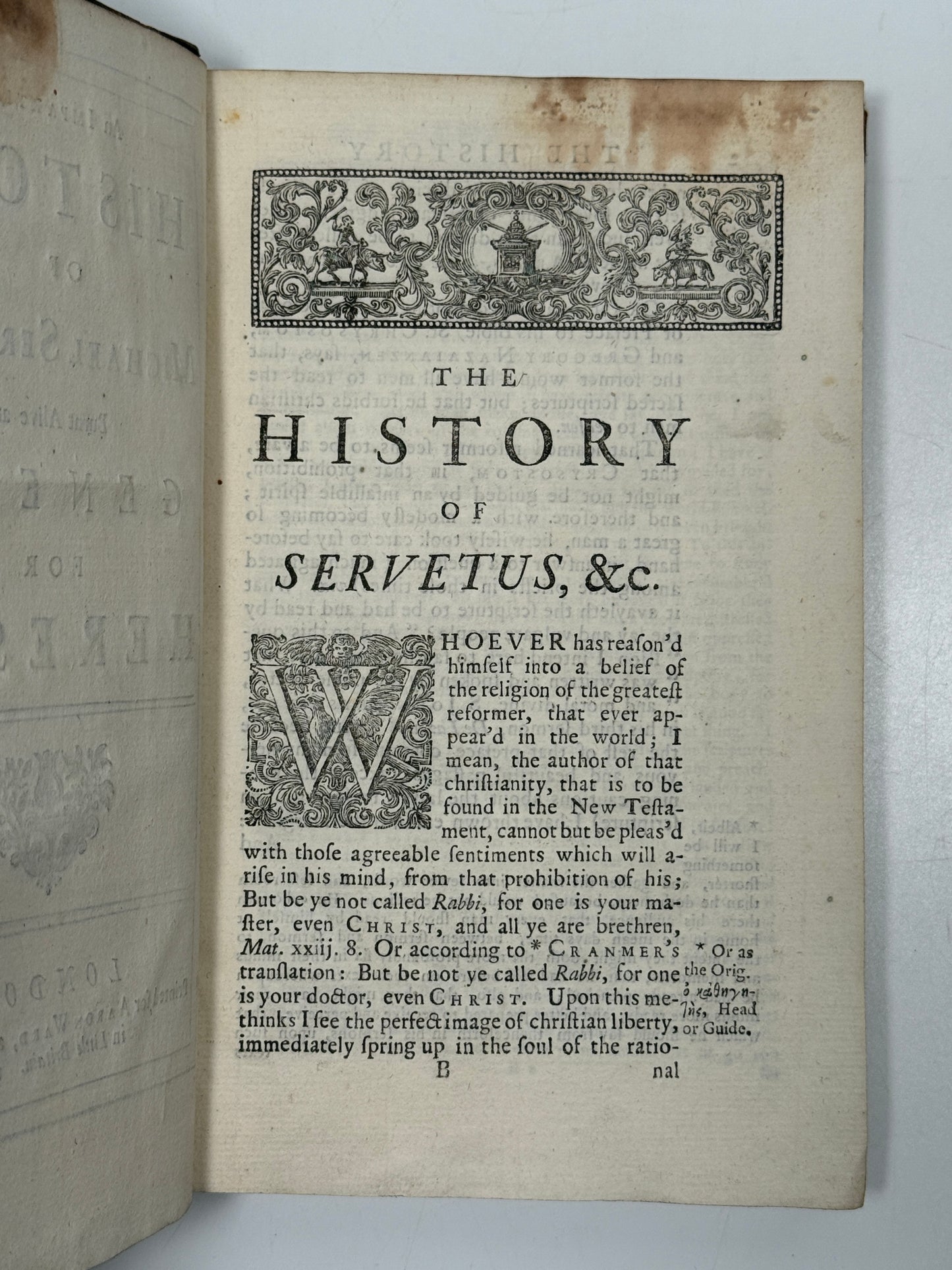 An Impartial History of Michael Servetus 1724 First Edition
