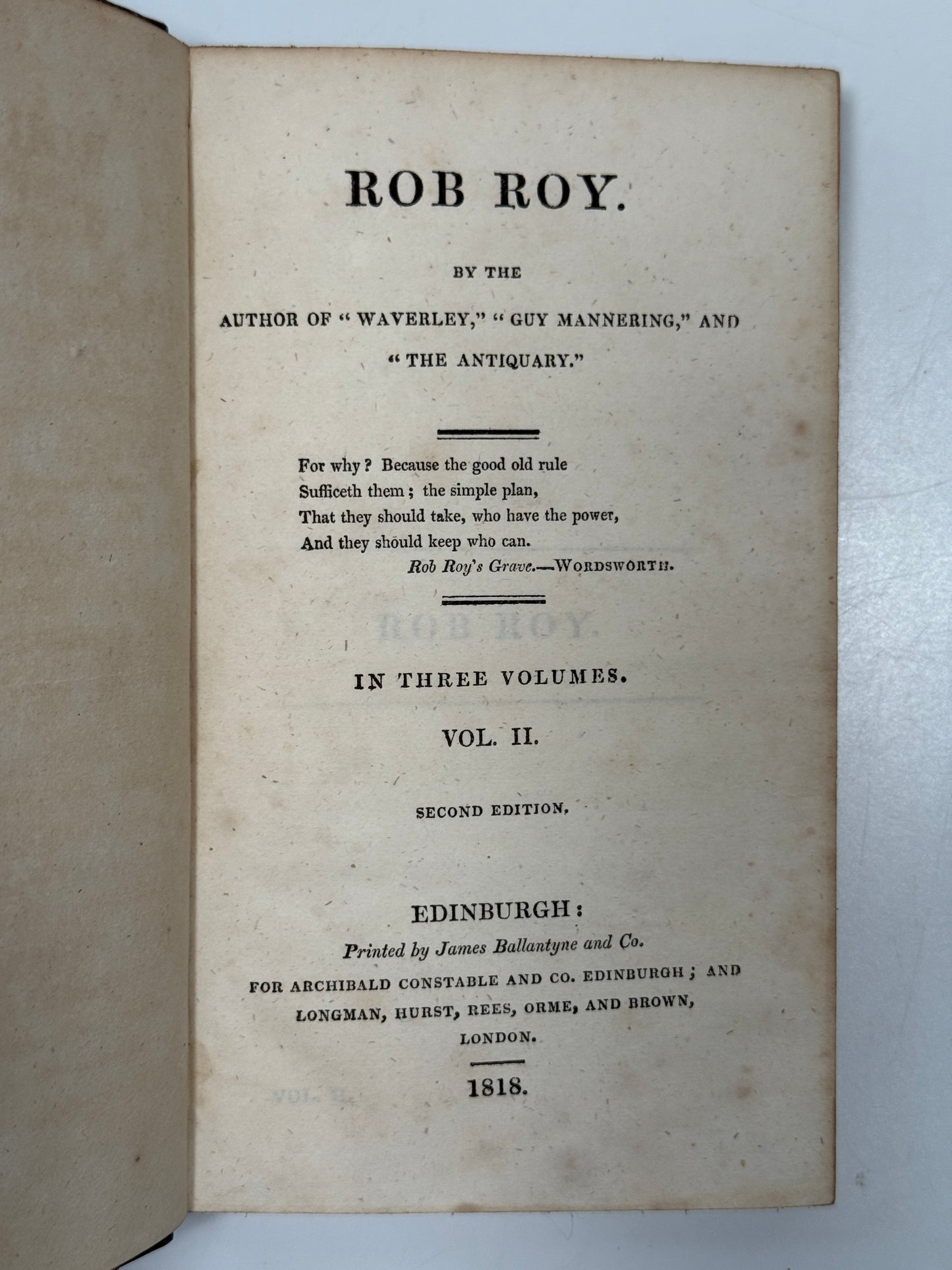 Rob Roy by Sir Walter Scott 1818 Second Edition