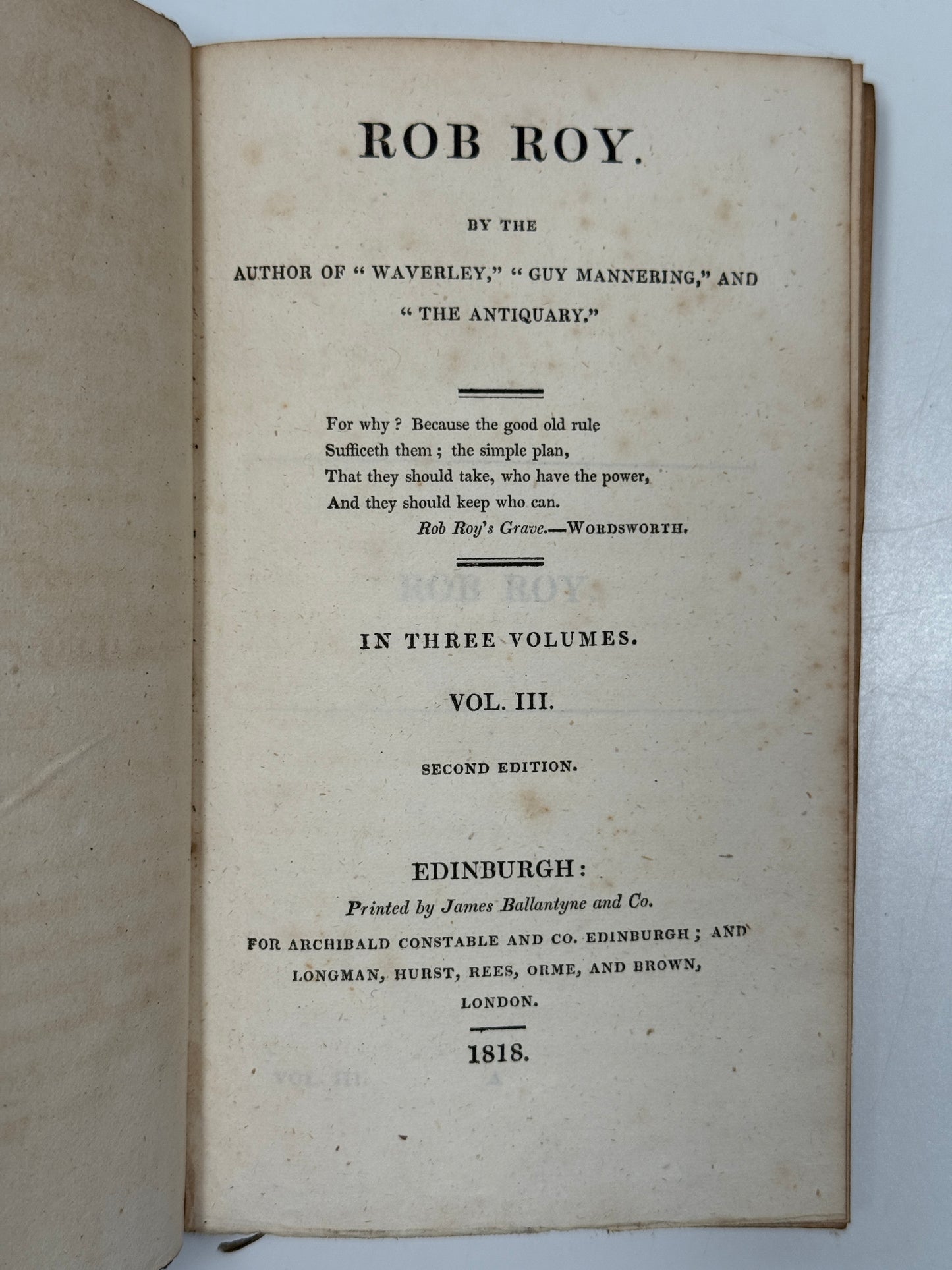 Rob Roy by Sir Walter Scott 1818 Second Edition