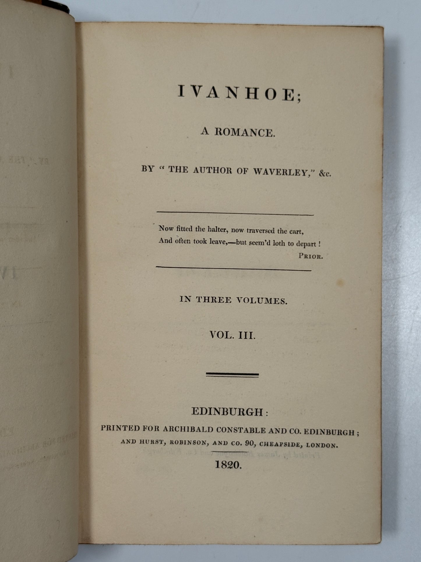 Ivanhoe by Walter Scott 1820 First Edition in Contemporary Bindings