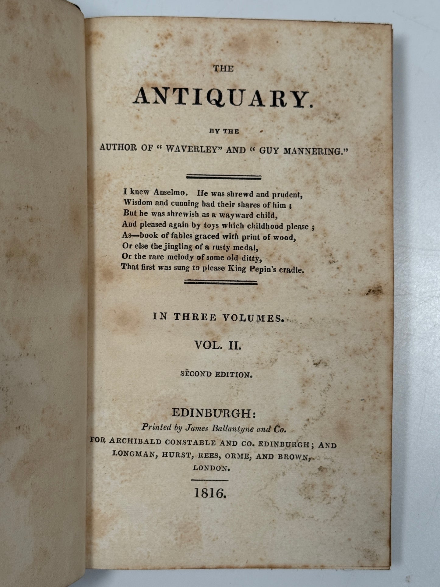 The Antiquary by Sir Walter Scott 1816 Second Edition