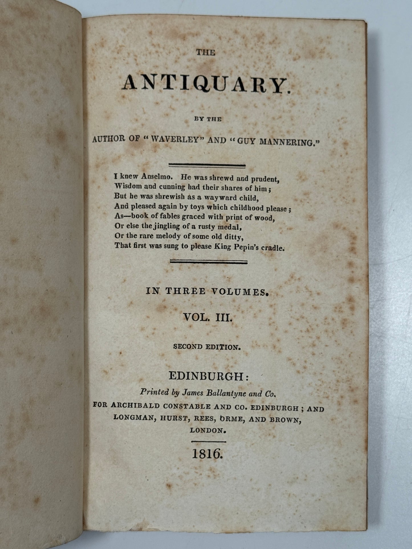 The Antiquary by Sir Walter Scott 1816 Second Edition