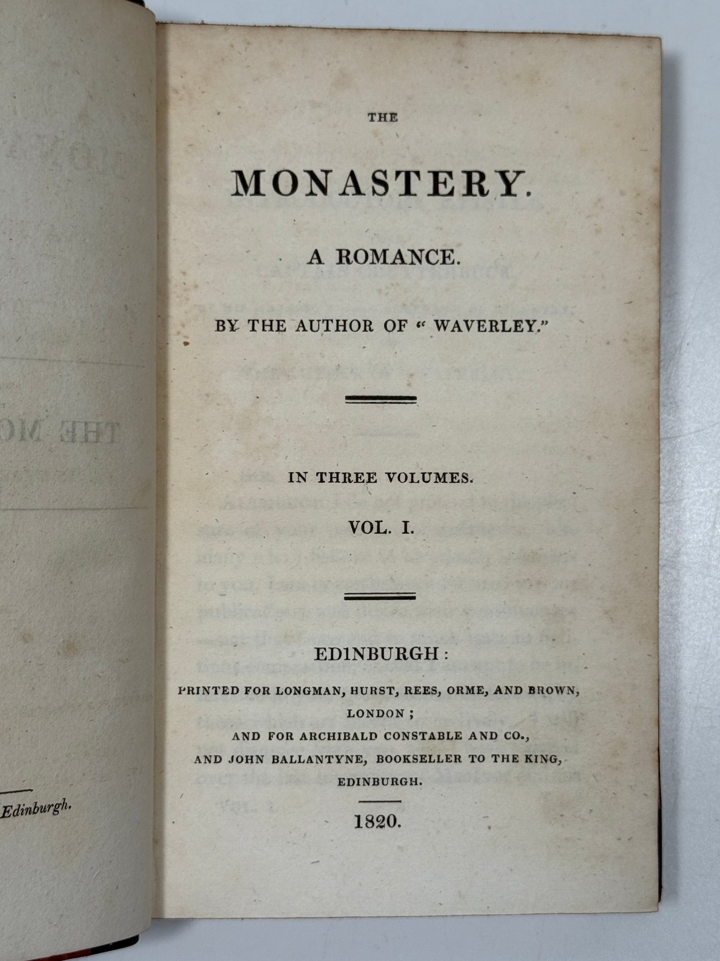 The Monastery, a Romance by Walter Scott 1820 First Edition