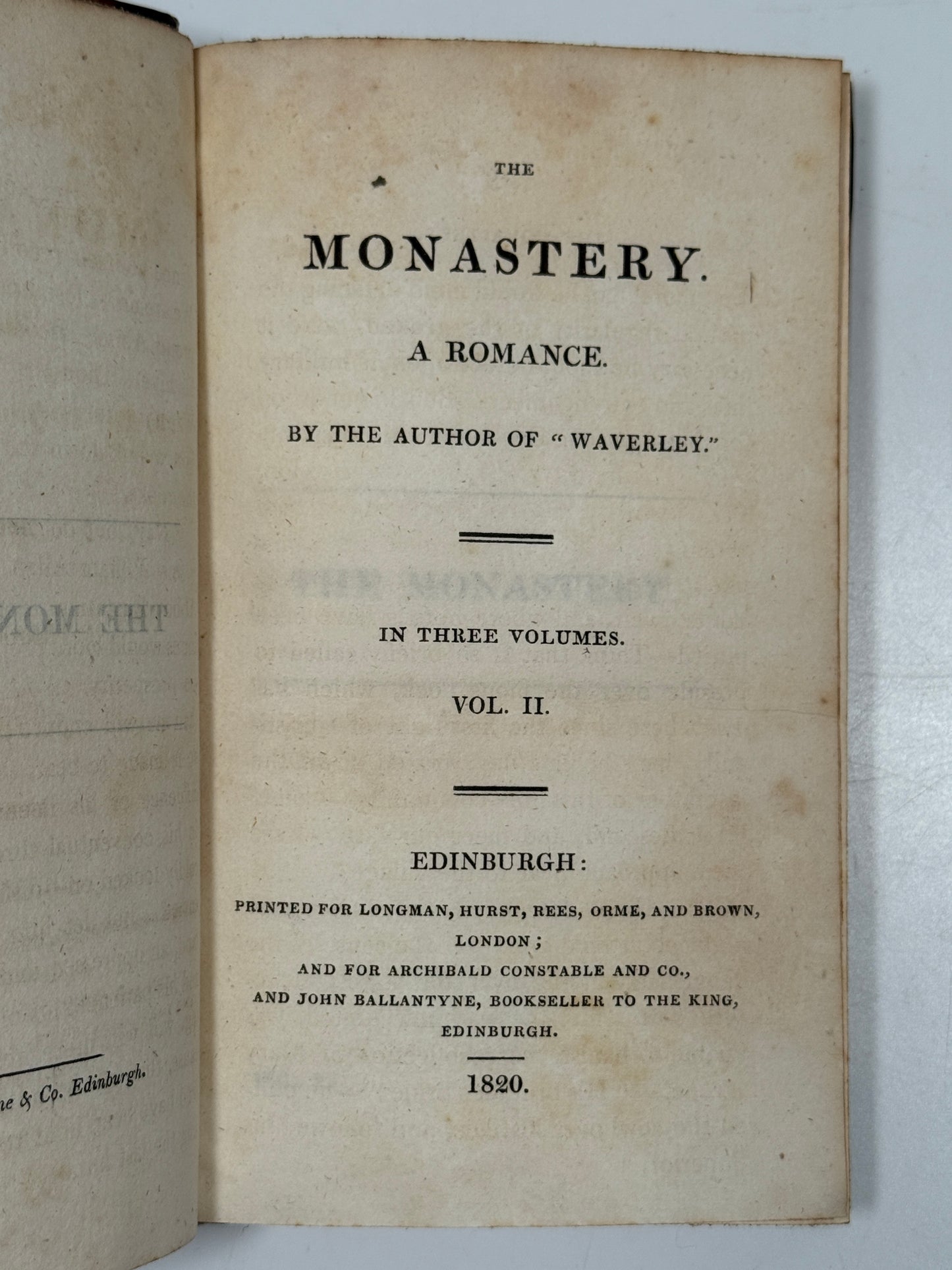 The Monastery, a Romance by Walter Scott 1820 First Edition