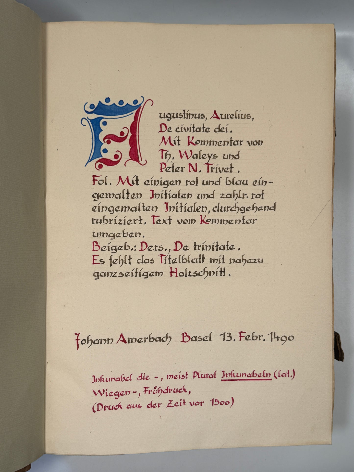 St. Augustine's De Civitate Dei and De Trinitate 1490 Amberbach