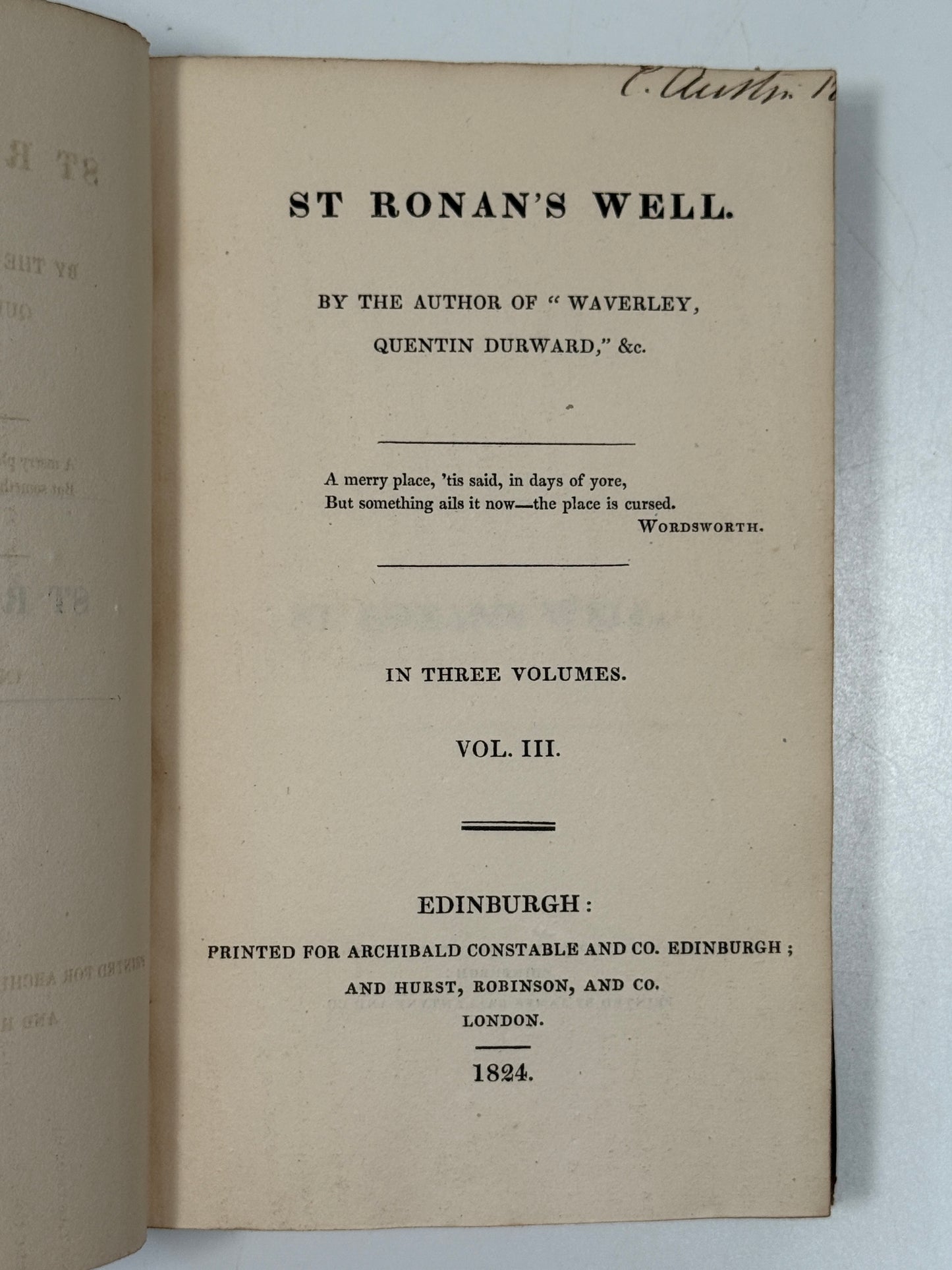 St Ronan's Well by Sir Walter Scott 1824 First Edition