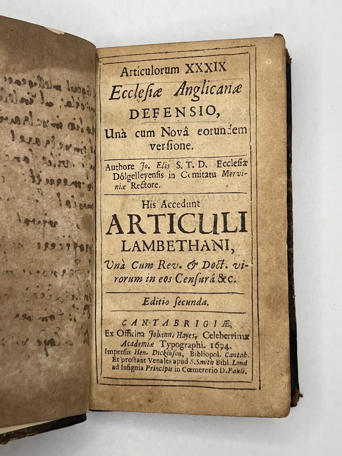 Defence of the 39 Articles by John Ellis 1694