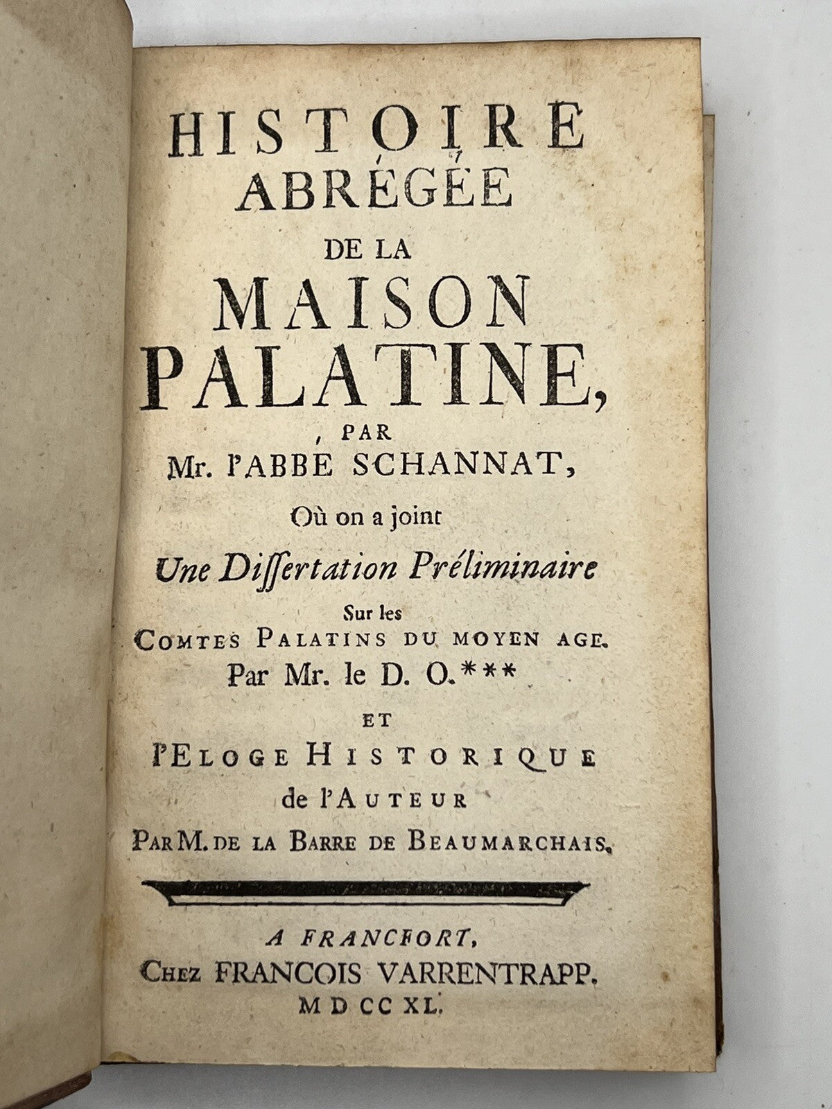 An Abridged History of the Palatine House by Abbé Schannat 1740