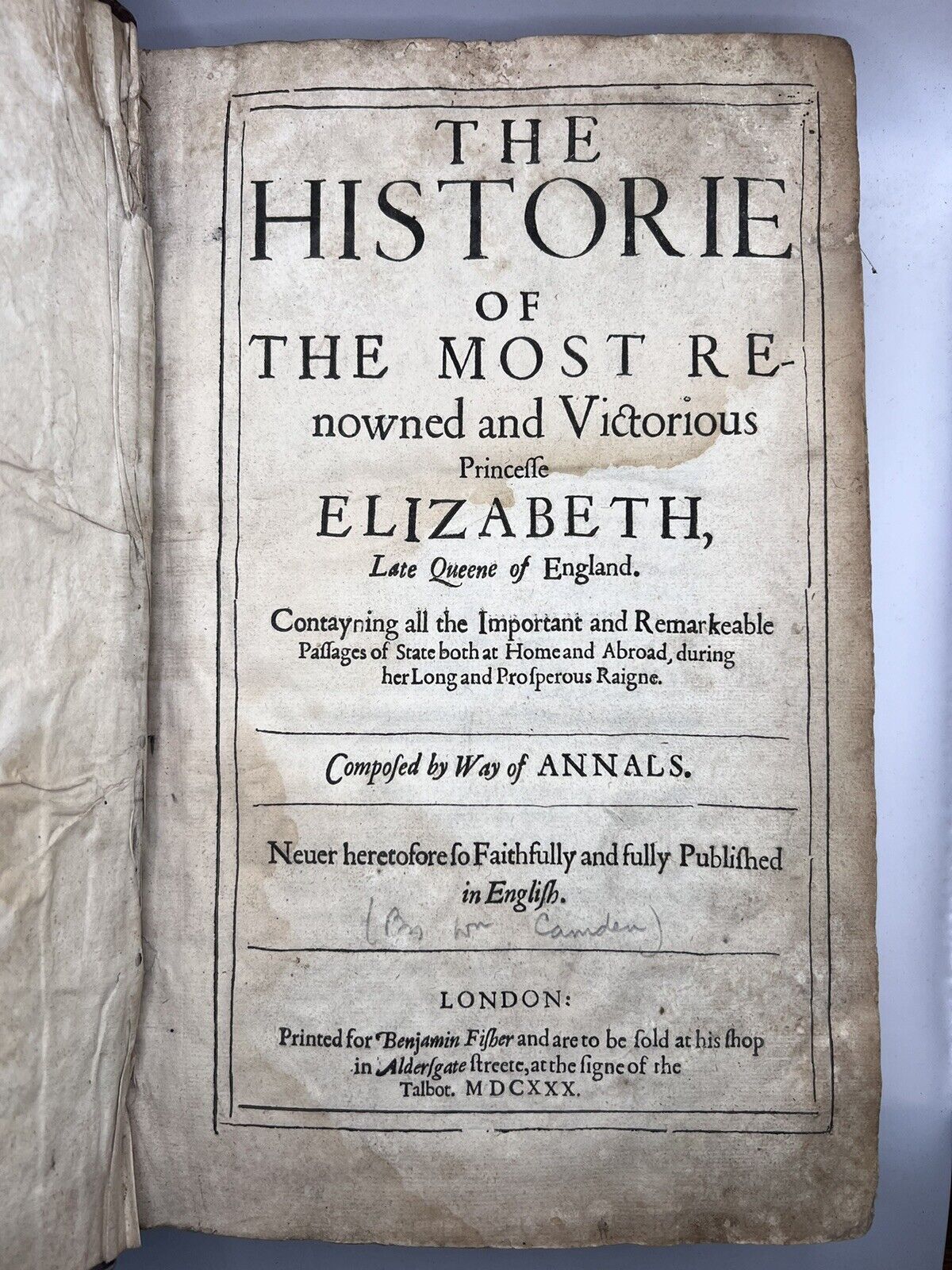 The History of Queen Elizabeth I by William Camden 1630 First Edition
