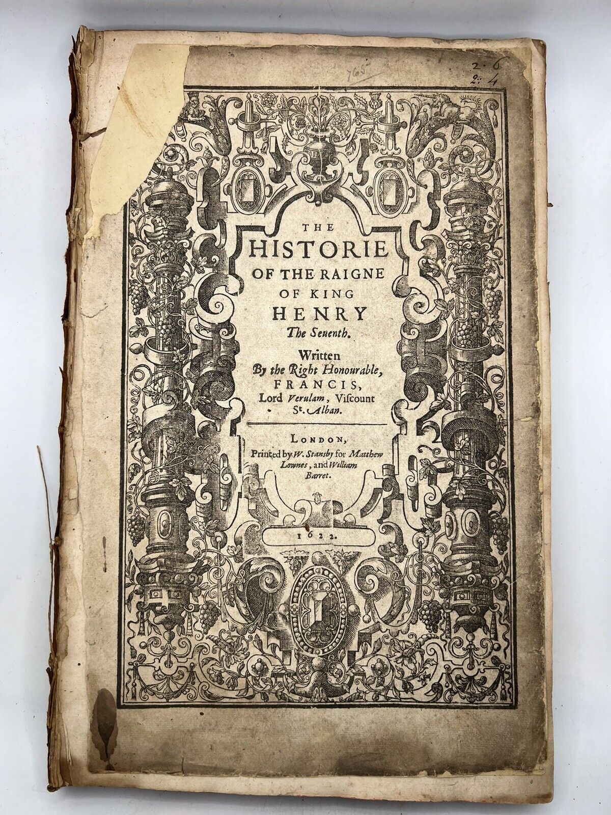 The Historie of King Henry the Seventh by Francis Bacon 1622 First Edition