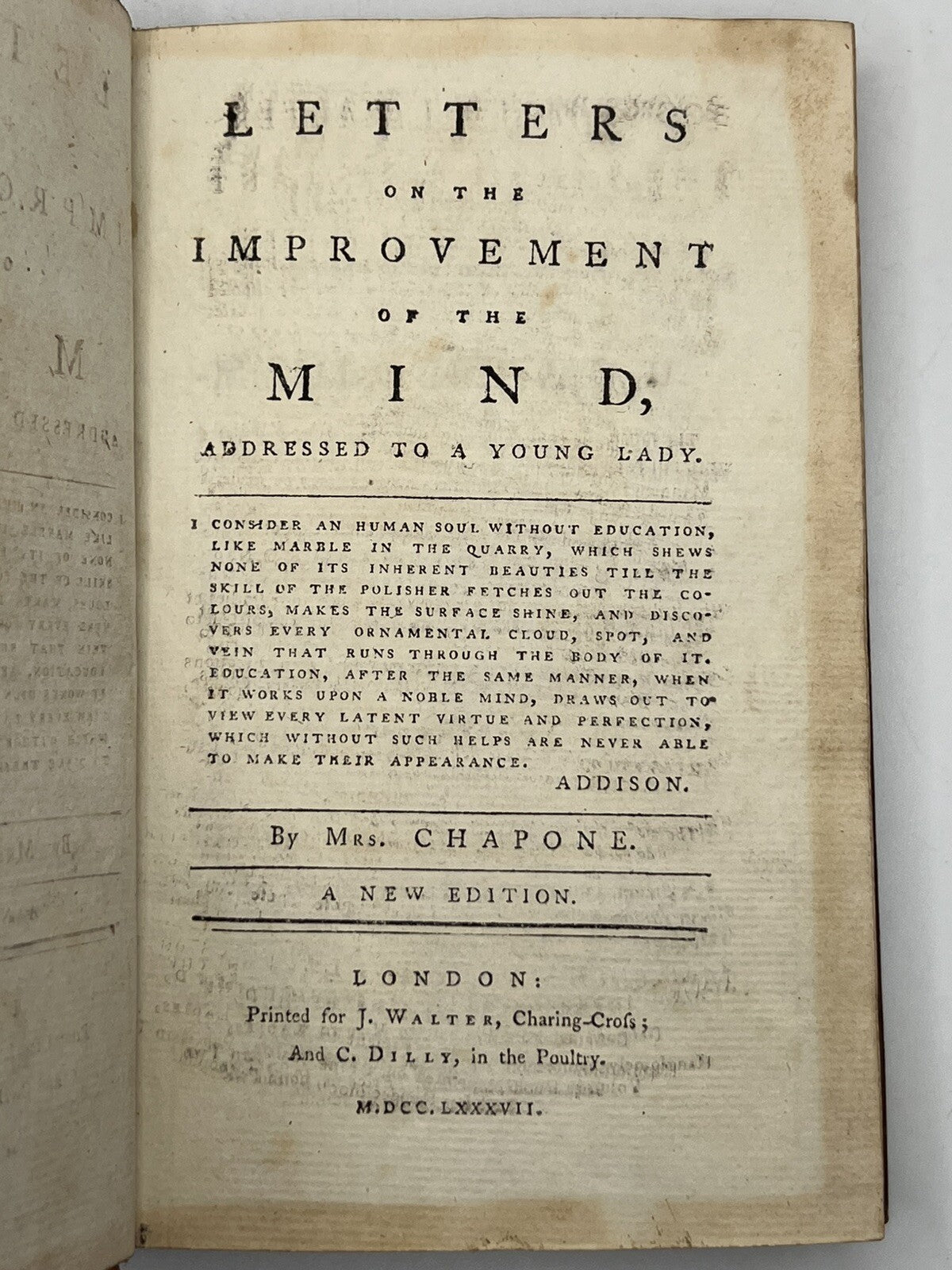 Letters on the Improvement of the Mind, Addressed to a Young Lady 1787
