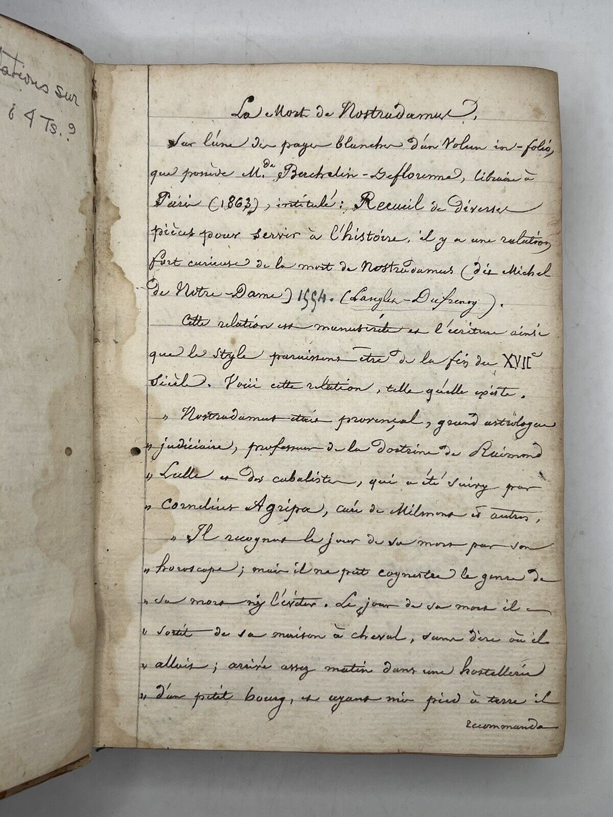 The Prophecies of Nostradamus c.1790 Handwritten Manuscript