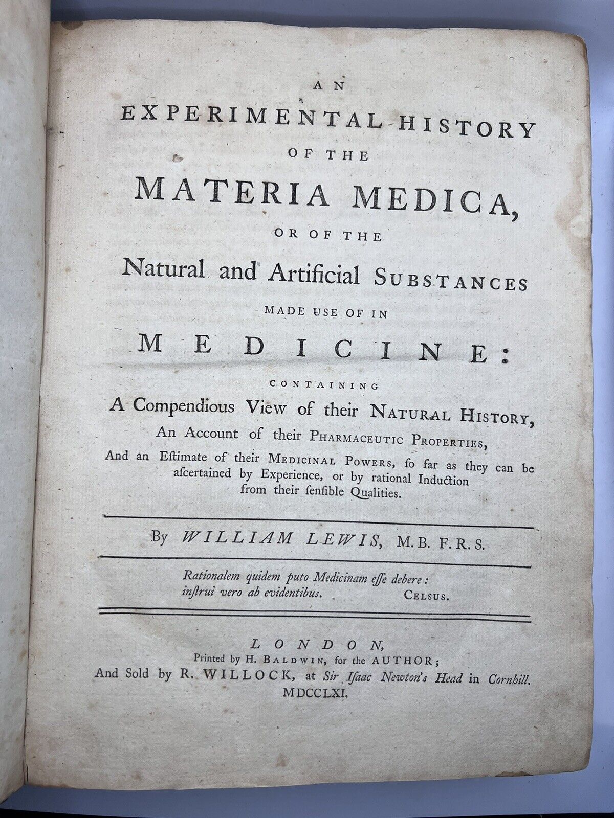 An Experimental History of the Materia Medica 1761 First Edition
