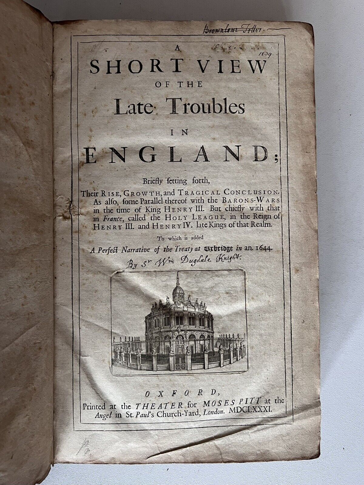 A View of the Troubles in England by William Dugdale 1681