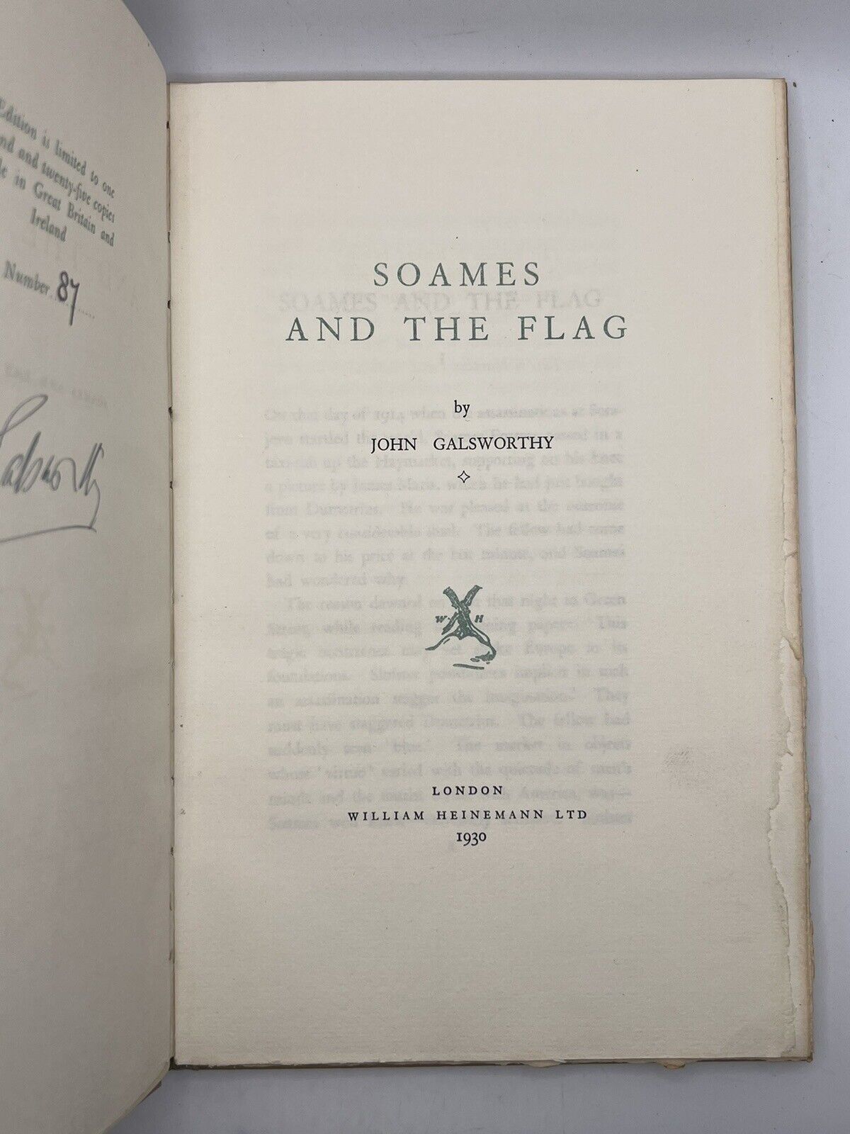 Soames and the Flag 1930 John Galsworthy SIGNED LIMITED Ed. #87