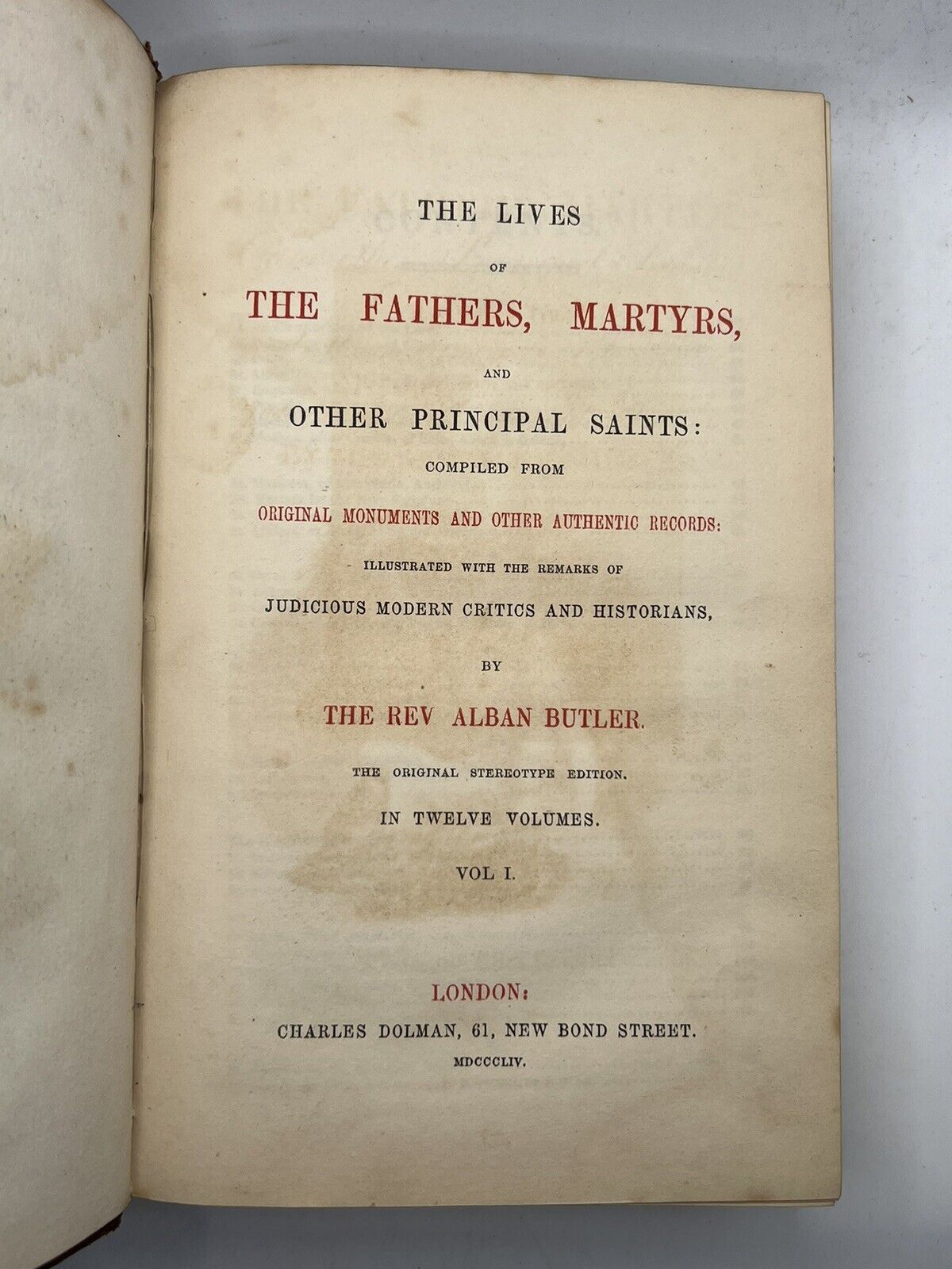 Butler's Lives of the Fathers, Martyrs, and Saints 1854
