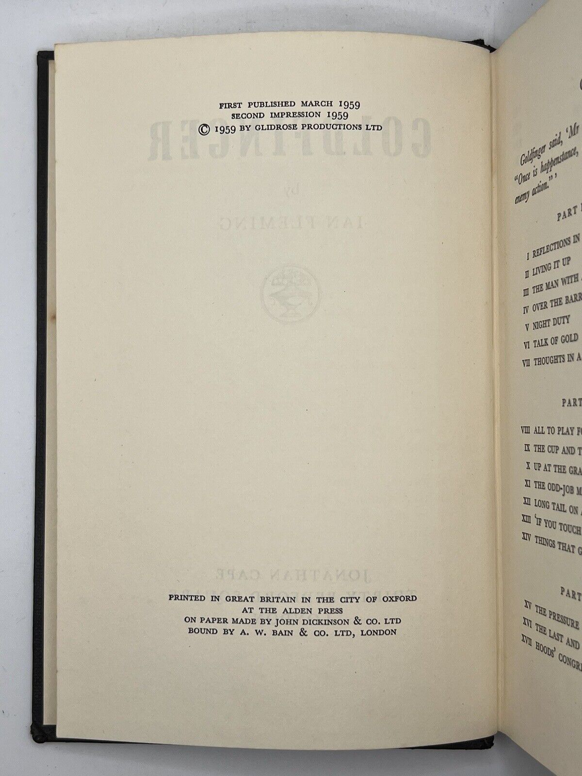 Goldfinger by Ian Fleming 1959 First Edition Second Impression