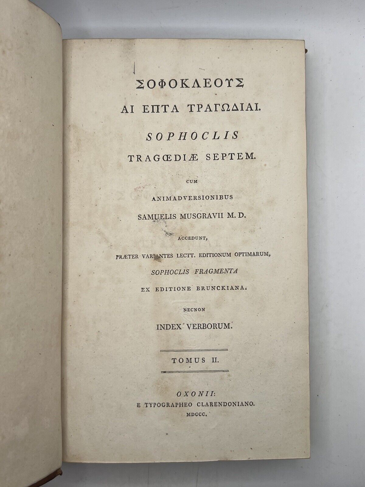 The Tragedies of Sophocles 1800 Clarendon Press Edition