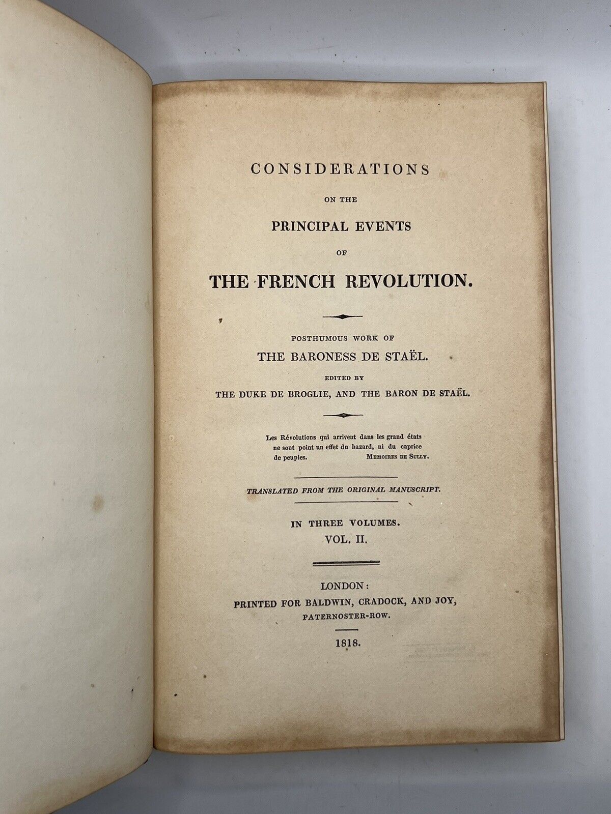 The Principal Events of the French Revolution 1818 First Edition