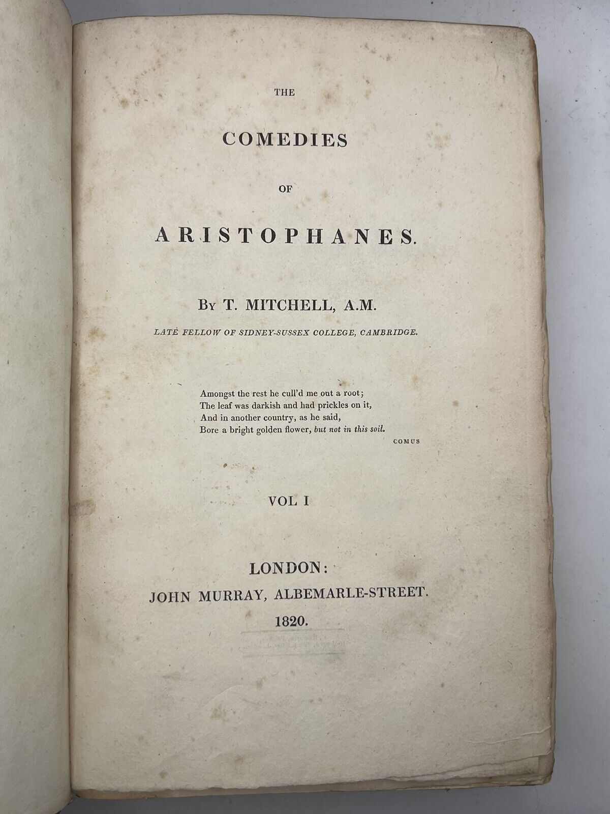 The Comedies of Aristophanes 1820-22 First Edition Thus
