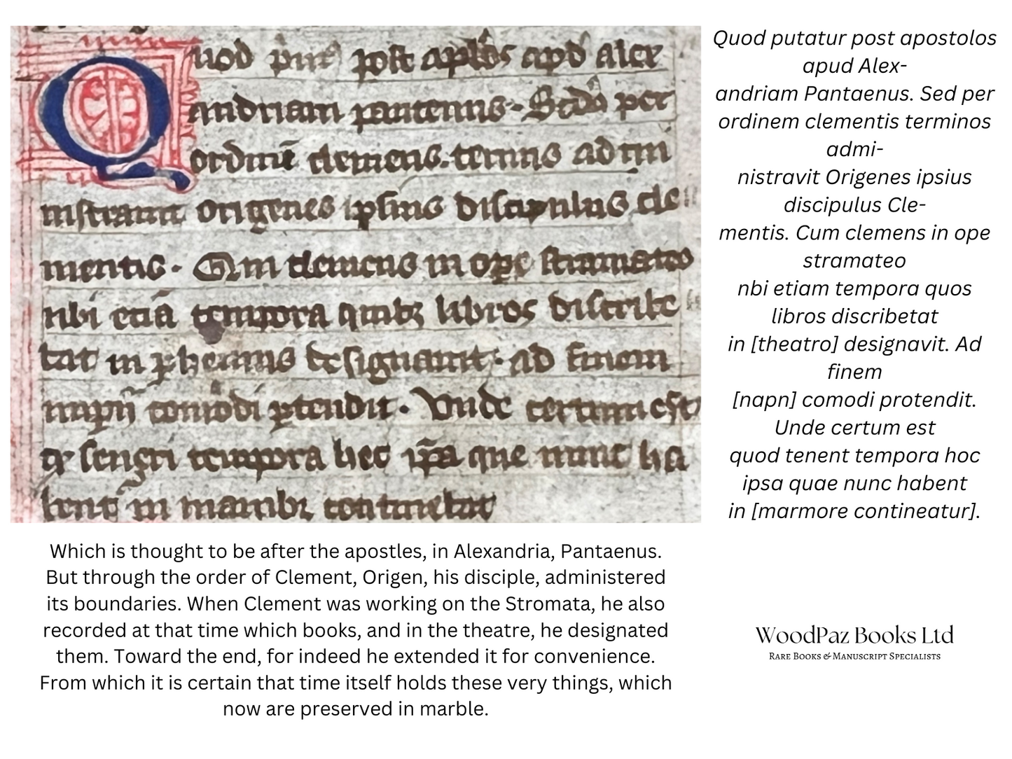Clement of Alexandria, Origen, etc Manuscript circa 1250; Catechetical School