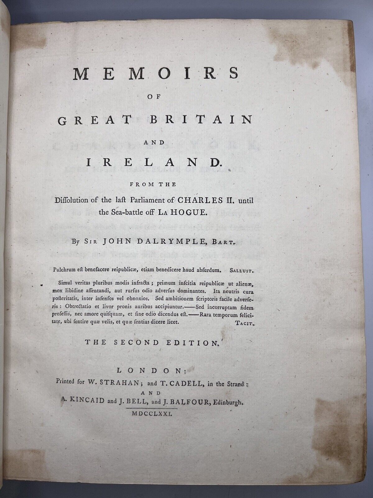 Memoirs of Great Britain and Ireland by Sir John Dalrymple 1771