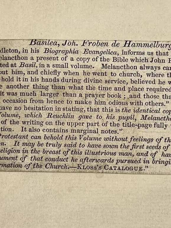 The Bible 1495 Johannen Froben, Incunable Printing