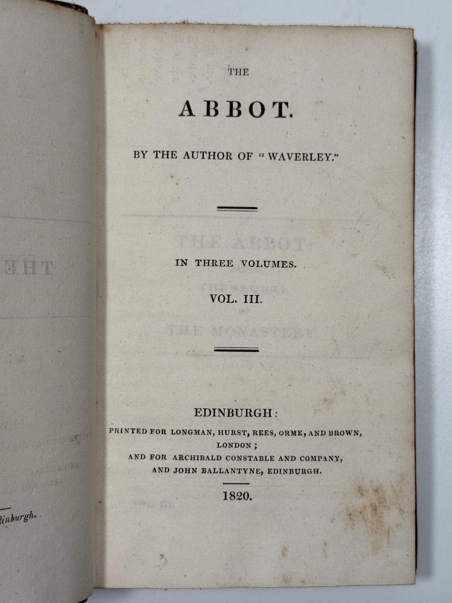 The Abbot by Walter Scott 1820 First Edition