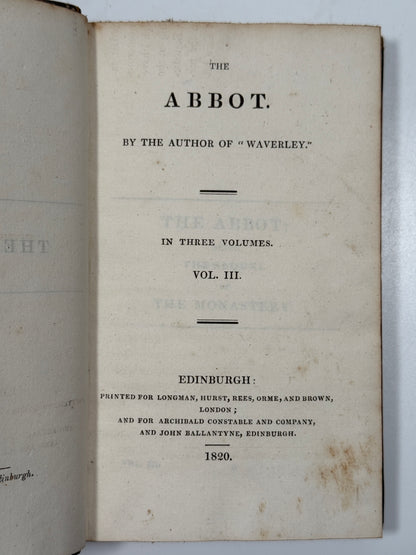 The Abbot by Walter Scott 1820 First Edition