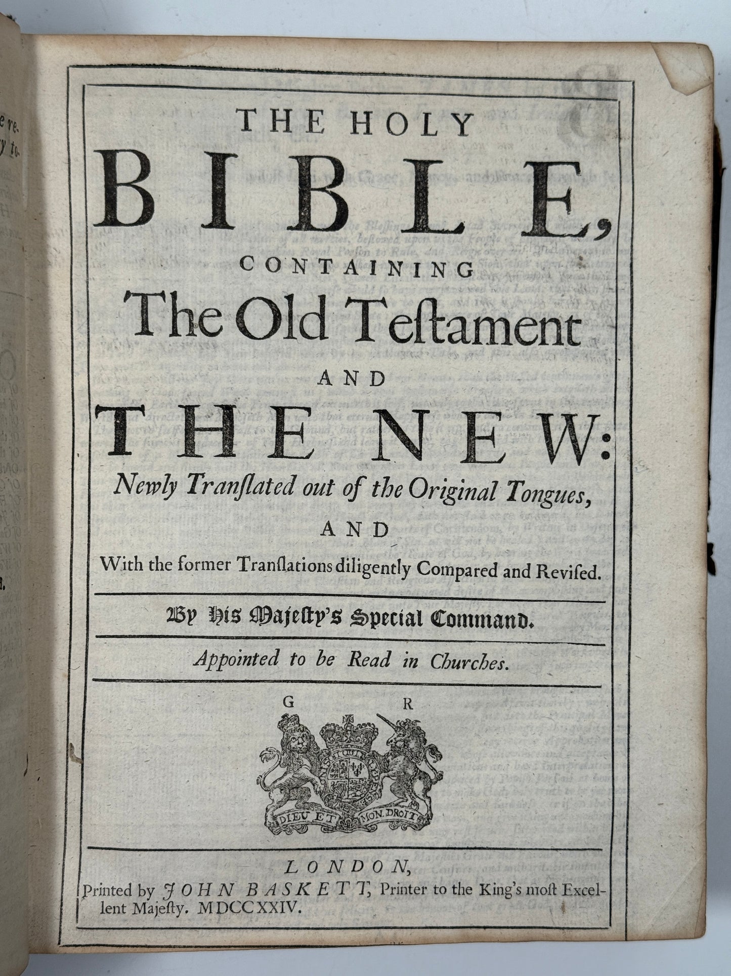 Antique King James Bible 1724 John Baskett