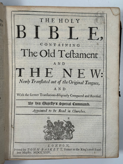 Antique King James Bible 1724 John Baskett