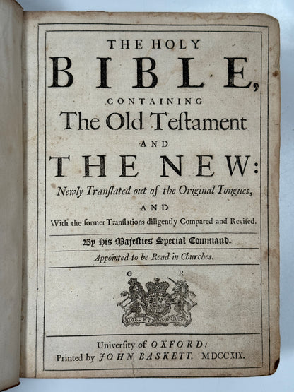 Antique King James Bible 1719 John Baskett