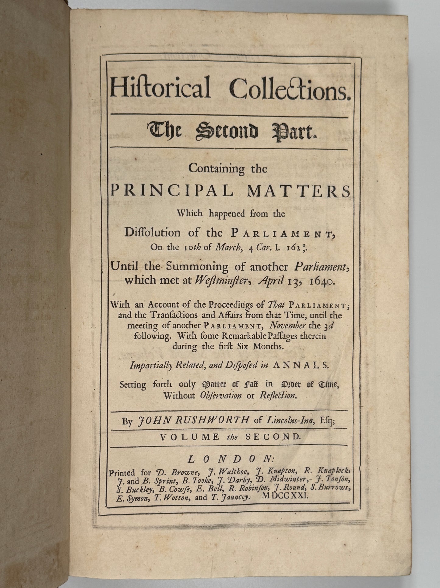 John Rushworth's Historical Collections 1721