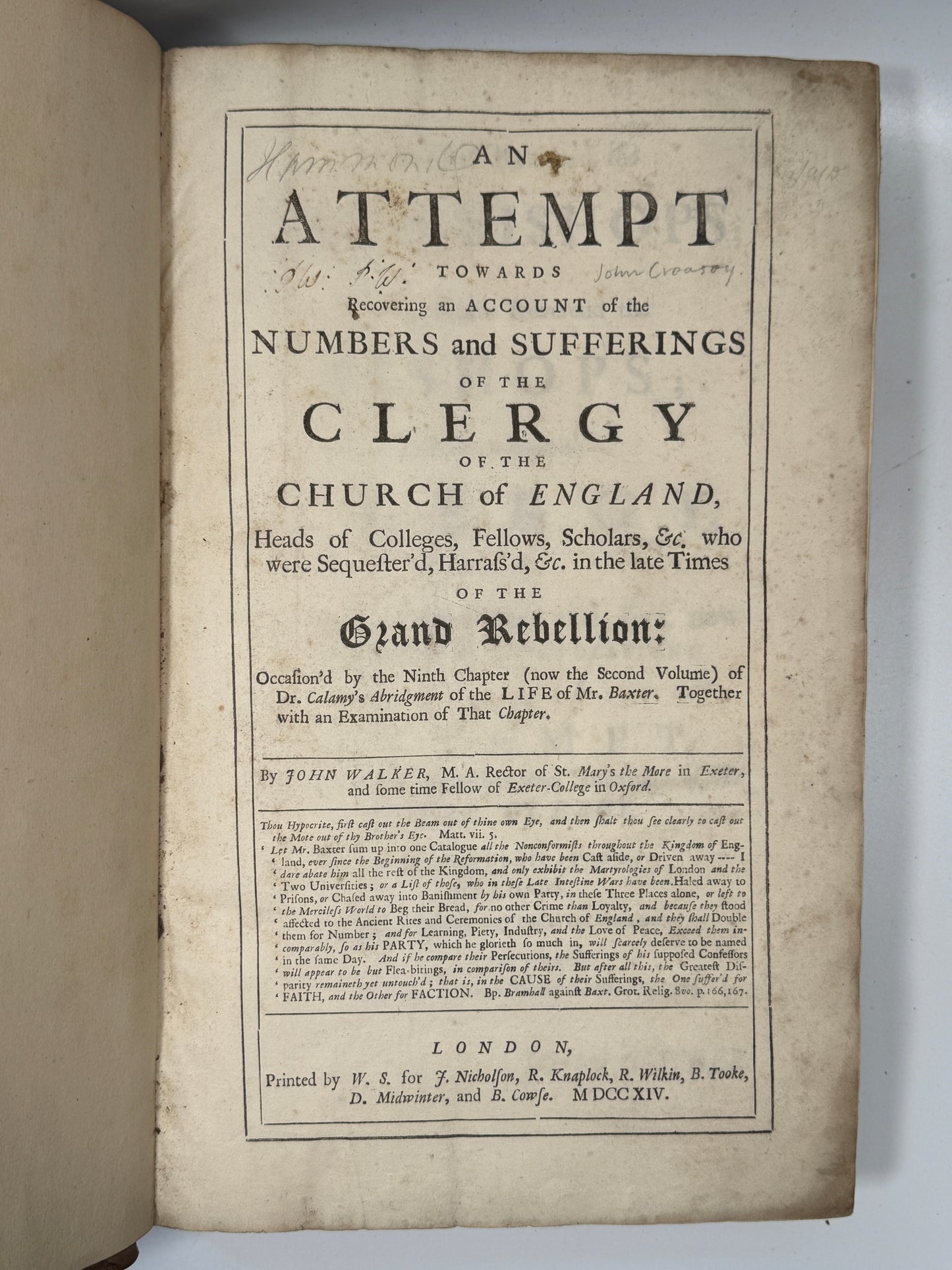 The Suffering of the Clergy of the Church of England 1714
